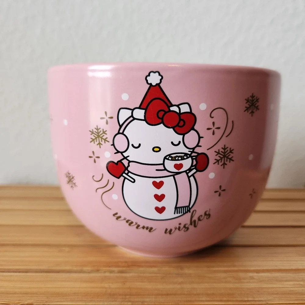 Sanrio 2024 Hello Kitty Christmas Pink Snow Ramen Noodle Large Bowl Warm‎ Wishes
